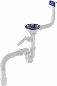 Aquant UB0147-20-MR Сифон 3 1/2"х40, 1 отв. быт/тех,  с переливом прямоуг,   гофра, 40х40/50    + ситечко 78 мм