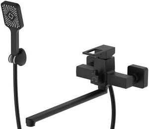 ВАННА  POTATO  P22472-6  ø35  шланг 150см PVC, изл. L35, дивертор 90° в корпусе, лейка 3 режим, цвет чёрный