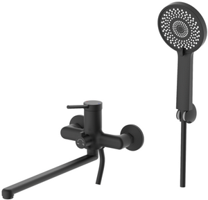 ВАННА  POTATO  P22180-6  ø35  шланг 150см PVC, изл. L35, дивертор 90° в корпусе, лейка 3 режим, матово-чёрный