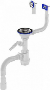 Aquant B0177-20-MR Сифон 3 1/2"х40, 1 отв. быт/тех,  с переливом кругл/прямоуг,   гофра, 40х40/50 