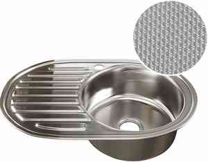 МОЙКА врезная 50х77 (0,8)  ПРАВАЯ ДЕКОР* овальная (вып. 3 1/2", глубина чаши 18см, сифон) MIXLINE 