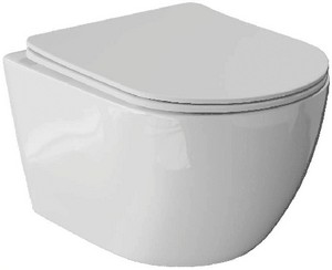 Унитаз подвесной безободковый WAVE ROUND сиденье дюропласт, микролифт БЕЛЫЙ глянец