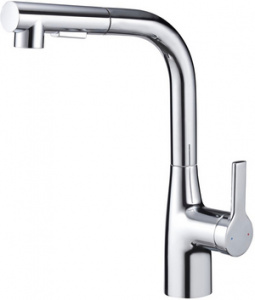 КУХНЯ  G-LAUF   GOG4-A012  ø35  боков ручка, с пов. круглым вытяжным изливом 360°, гайка-втулка, хром