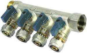 Коллектор универс. с кранами и евроконусом для МП AQUALINK  3/4"х16х4 вых.