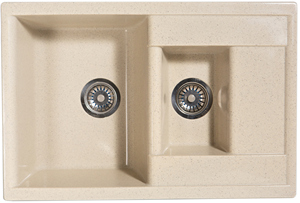 Мойка  керамогранит S16  2-х чашевая   760 *505   (чаша 340* 440, h 20 мм; 175*280 h 130 ) (перелив, б/отв., унив-я, б/сиф.) матовый    ЛЕН   
