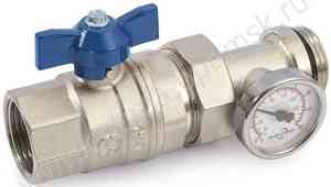 Кран шаровой с термометром 1" GF синяя ручка