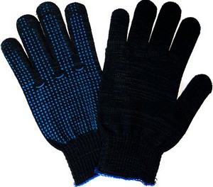 Перчатки х/б 10 класс 5 ниток с ПВХ точка ПАРА (чёрные/серые) 