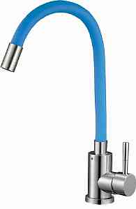 КУХНЯ  SOLONE   EZA4-F090BU с ЦВЕТНЫМ гибк. изл., ø35, нерж. Сталь, гайка ГОЛУБОЙ