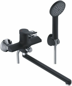 ВАННА  POTATO  P22292BL  ø35  шланг 150см PVC, изл. L35, дивертор 90° в корпусе, лейка 3 режим, цвет черный/хром