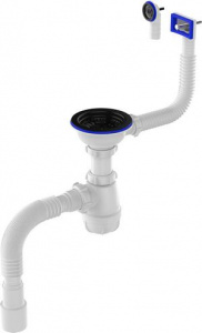 Aquant B0188-20-MR Сифон 3 1/2"х40,  с ЧЕРНОЙ метал решеткой , переливом кругл/прямоуг,   гофра, 40х40/50  