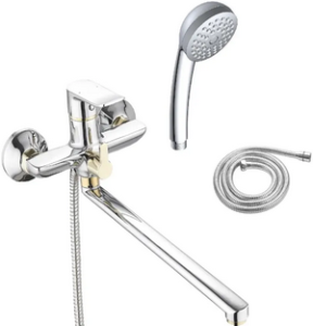 ВАННА  POTATO  P2232-4N  ø35  шланг 150см PVC, изл. L35, дивертор картриджный в корпусе, лейка 3 режим, хром/золото