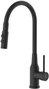 КУХНЯ  Diadonna   D46-0013BL ø35, п/гайку, гофр. излив, 2-х реж. аэр., черный, (подводка 50см - 2 шт.) нерж. сталь