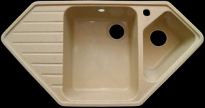 Мойка  керамогранит S32  угловая 2-х чашев   970 *500    (чаша 435*345/335*245 мм,  h 19/17 мм )  матовый     БЕЖЕВЫЙ