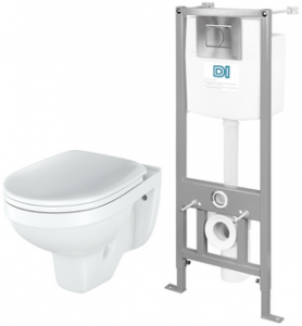 ИНСТАЛЛЯЦИЯ ИНКОЭР  для скрытого монтажа  5в1   с унитазом "Рио +", сид пластик , кнопка 2-ая хром /